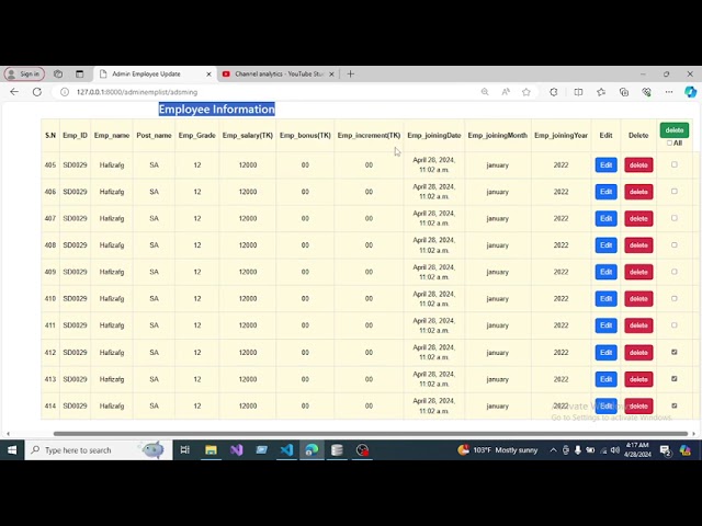 (Demo) CRUD | Update | Multiple Delete using Checkbox | Edit in django python