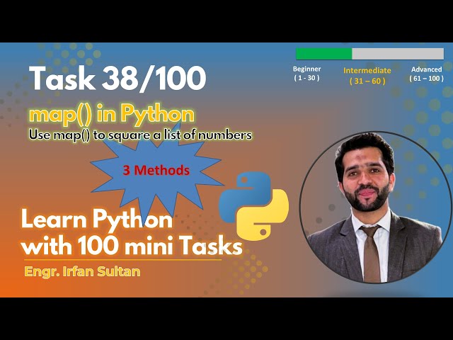 map() in Python to Square a List of Numbers | Task 38/100 - Learn Python programming with 100 tasks
