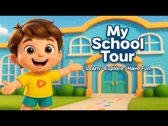 School Tour for Kids: Classroom, Library, Computers, Art & Music | Kids learning video
