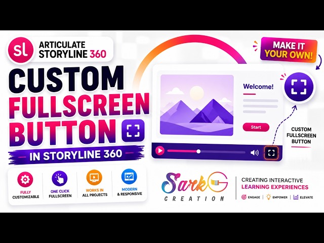 How to Create a Custom Fullscreen Button in Articulate Storyline 360 | No JavaScript | Storyline 360
