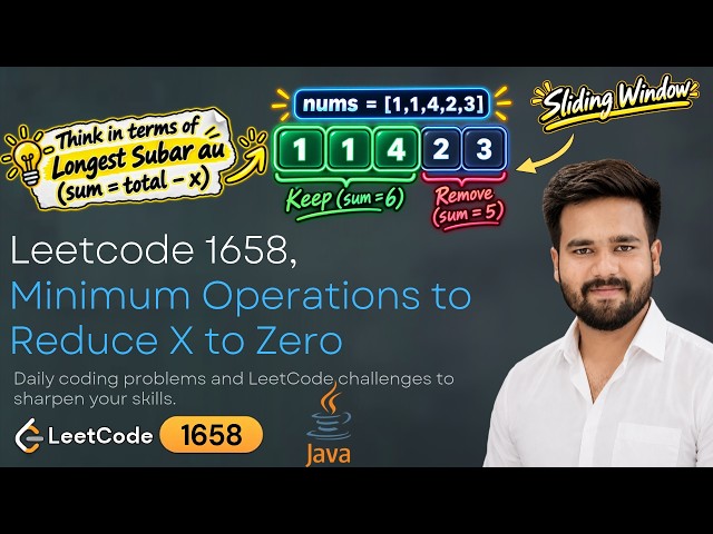 Leetcode 1658 | Minimum Operations to Reduce X to Zero | Sliding Window Explained | O(n) Java