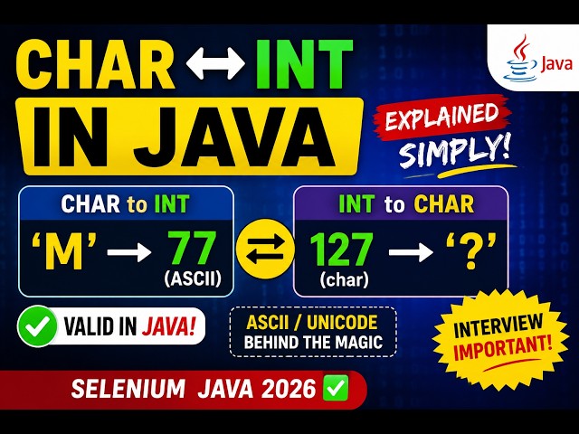 175.Storing character data into variable declared with int & vice versa in Java (Selenium Java 2026)