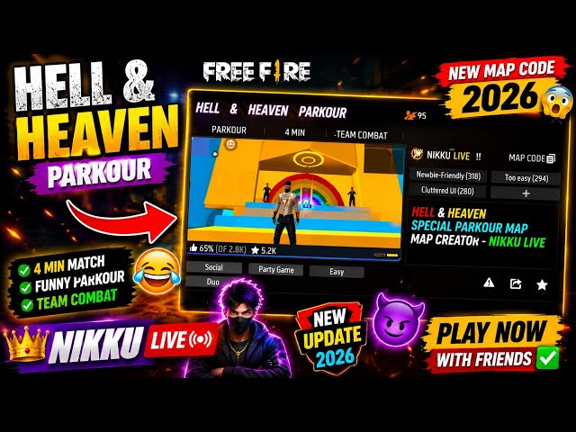 Free Fire Hell & Heaven Parkour Map Code 2026 😱 New Craftland | Nikku Live