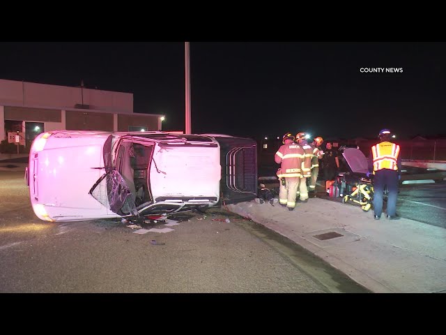 Seven Injured In Rollover Truck Crash | Fullerton, CA