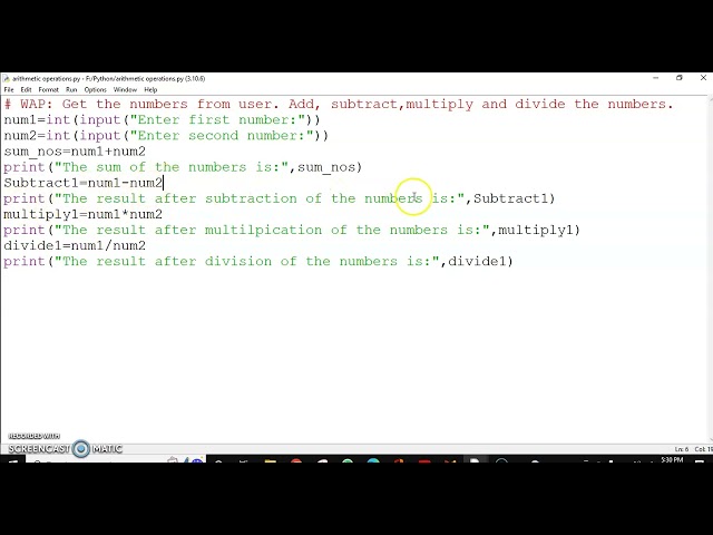 #pythonprogramming #ip  class XI Get the numbers from user.Add,subtract,multiply,divide the numbers.