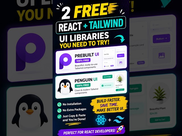 2 FREE React+Tailwind UI Libraries, Stop Installing UI Packages in React! Try These 2 FREE Libraries