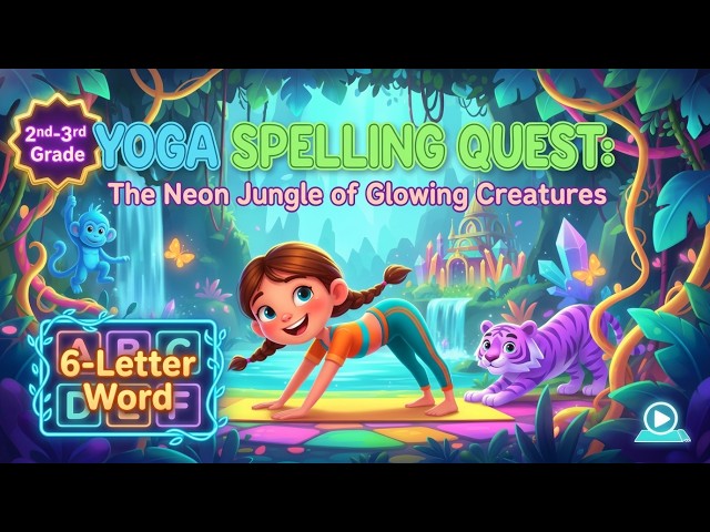 Yoga Spelling Quest: Neon Jungle! 🌿✨ | 6-Letter Word Challenge for 2nd-3rd 🧘‍♂️