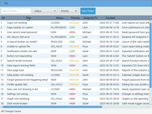 Java Ticket Tracking System - Sorting
