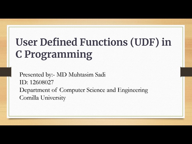 User Defined Function in C Programming