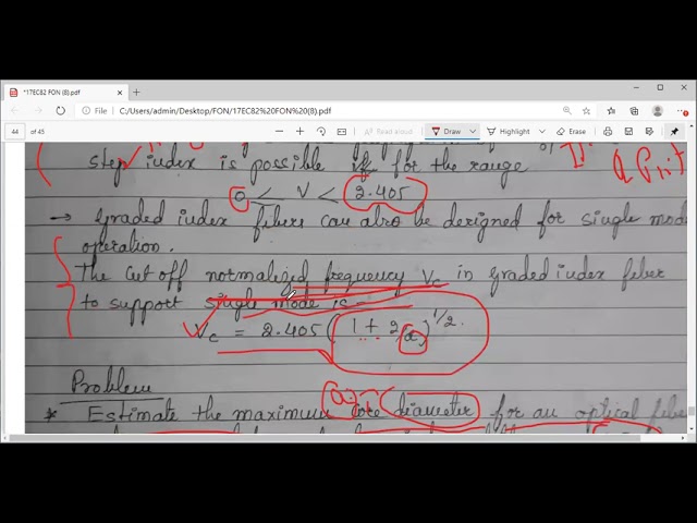 17EC82 FON lecture 9: Single mode fibers- V value, Problems