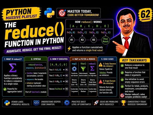 Python Video 62🐍 reduce() Function in Python 🚀 | Functional Programming Complete Guide