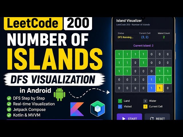 LeetCode 200 Number of Islands | DFS Visualization | Kotlin + Jetpack Compose