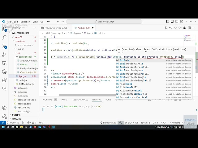 WA1-2024-L18: Exercise on React State. Forms in React