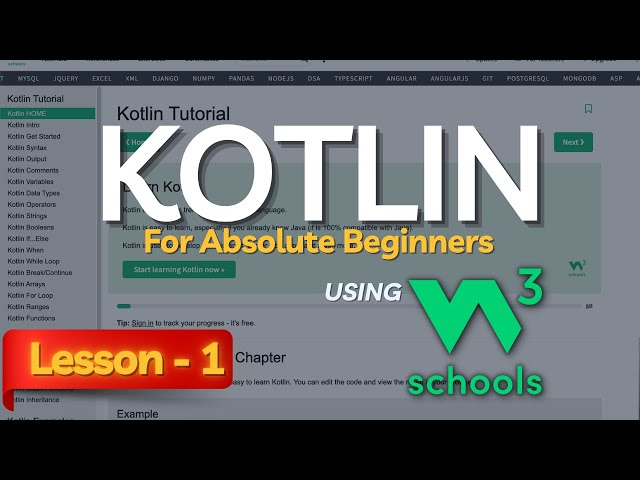 W3Schools KOTLIN Tutorial for Absolute Beginners | Learn Kotlin Programming using W3Schools( Part-1)