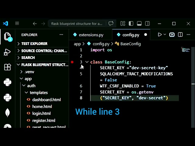 #coding how to create a flask app blueprint structure config.py part 11