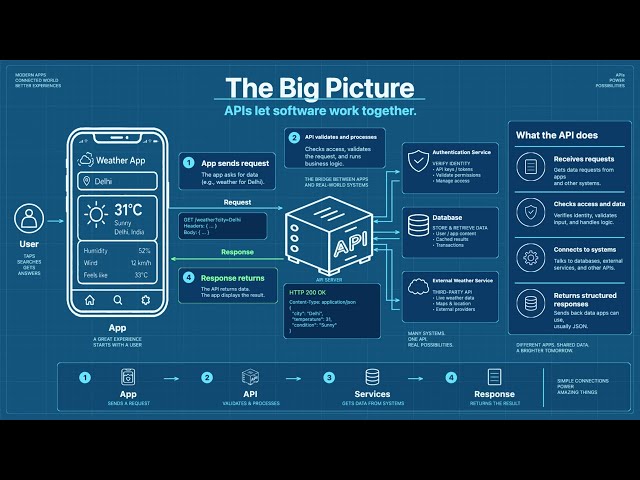 How APIs Connect Apps: From Request to Response | Visual Explainer