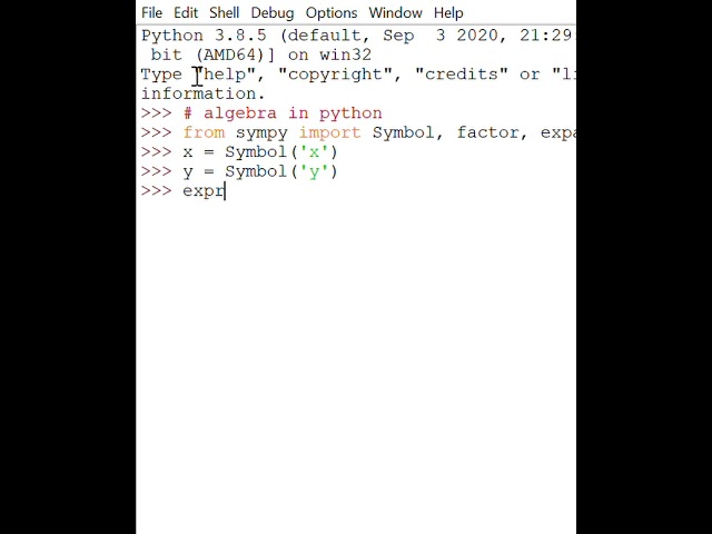 Algebra in Python: import 'sympy' module and test it!