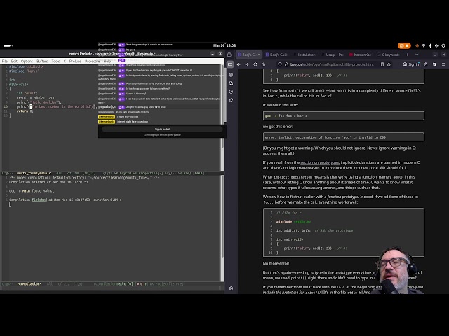 Monday Live Coding with Emacs. 3/16/2026 #coding #livecoding #emacs #learnc
