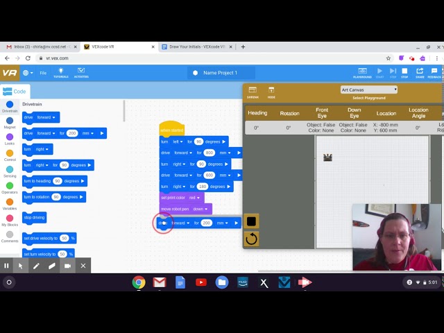 VexCode VR Robotics Name Activity 1