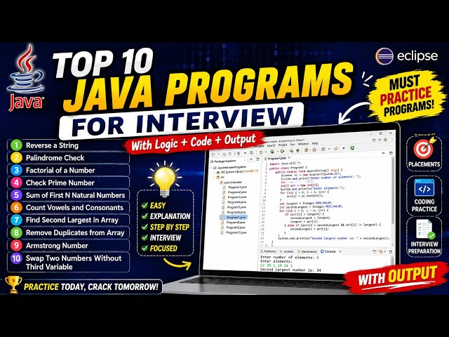 Top 10 Java Programs for Interviews | Must-Know Programs with Logic & Output