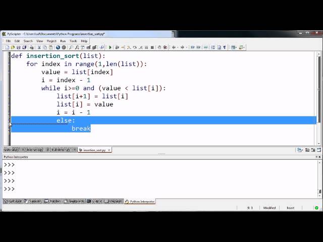 Simpler Insertion Sort Function