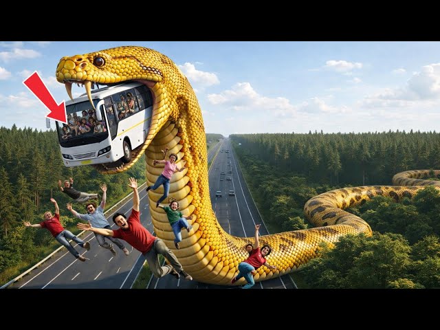Heroic rescue team saves passenger bus from giant python attack