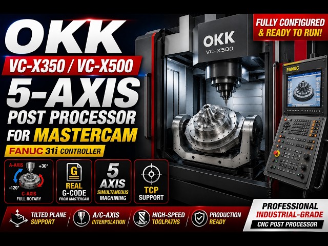 OKK VC-X350 / VC-X500 5-Axis CNC Post Processor for Mastercam | FANUC 31i | Real G-Code