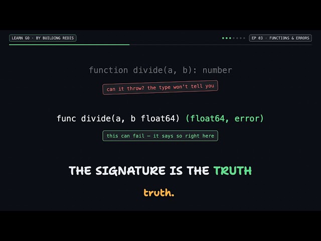 Learn Go by Building Redis #03 · Functions & errors: no try, no catch, no exceptions