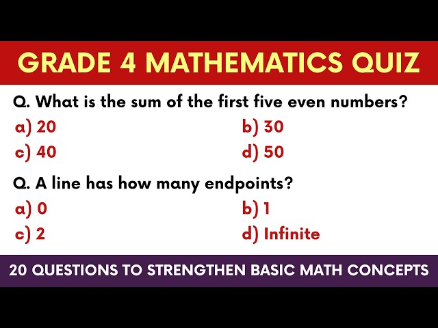 Grade 4 Mathematics Quiz | 20 Questions to Strengthen Basic Math Concepts | Class 4 Maths Practice
