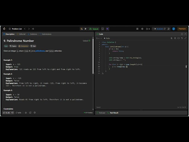 Palindrome Number | LeetCode | C++ | Dt: 17-01-2026 | Coding Mind