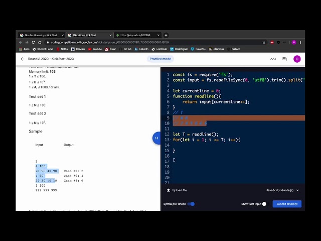 Using Javascript to read input in Google's Kickstart and Codejam