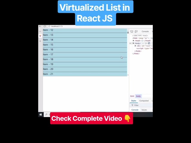 Virtualized list in react js | Virtualization in react js #shorts #coding #reactjs #reactjsinterview
