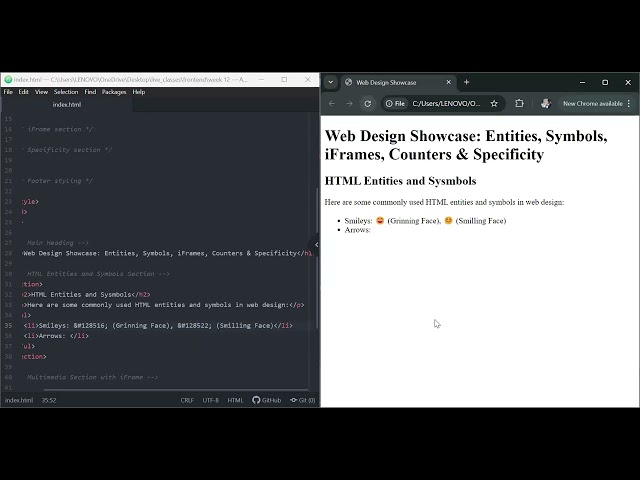 Week 12 Live Web Conference - 24C: HTML & CSS Entity & Symbols, specificity and the! important rule