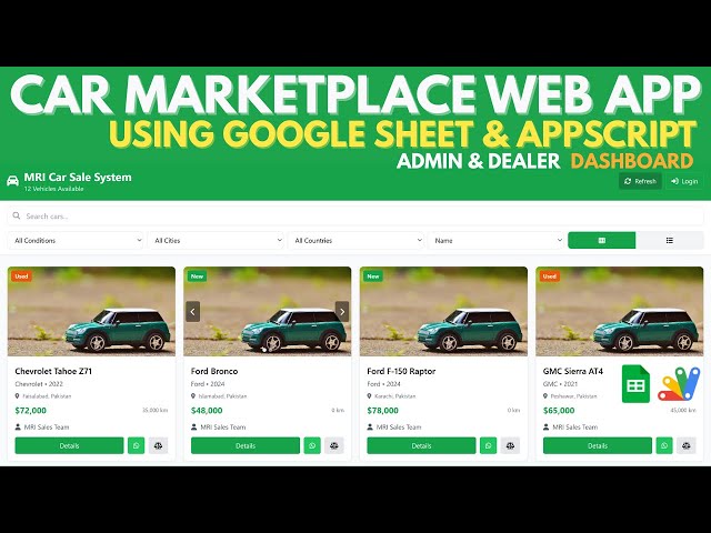 Build a Complete Car Marketplace with Google Sheets & Apps Script | Admin & Dealer dashboard | D43