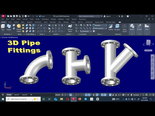 How To Model 3D Pipe Fittings in AutoCAD: #elbow #3DTee