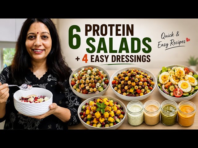 6 High Protein Salad Recipes + 4 Easy Dressings | Quick And Healthy Salads 