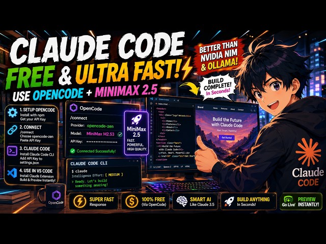 How to Use Claude Code FREE with MiniMax 2.5 ⚡ Faster Than Ollama? | Open Code Setup Guide (2026)