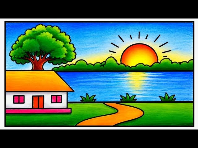 Simple village scenery drawing/How to draw village scenery drawing/Easy pencil sketch for beginners