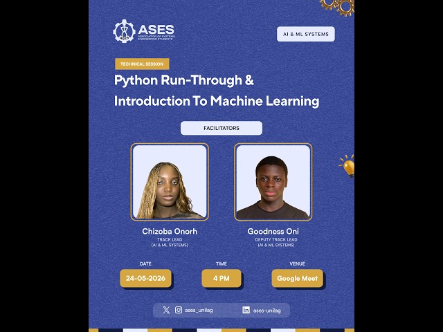 AI/ML Session I - Introduction to Machine Learning: Python Basics & Data Handling (May 24th, 2026)