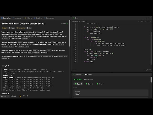 2976. Minimum Cost to Convert String I | Floyd-Warshall