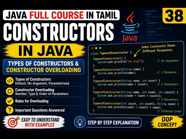 Java Full Course in Tamil | 38 - Types of Constructors & Constructor Overloading