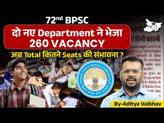 72nd BPSC LATEST UPDATE | 2 नए Department से 260 Vacancy, अब Total Seats कितनी होंगी?| BY Aditya Sir
