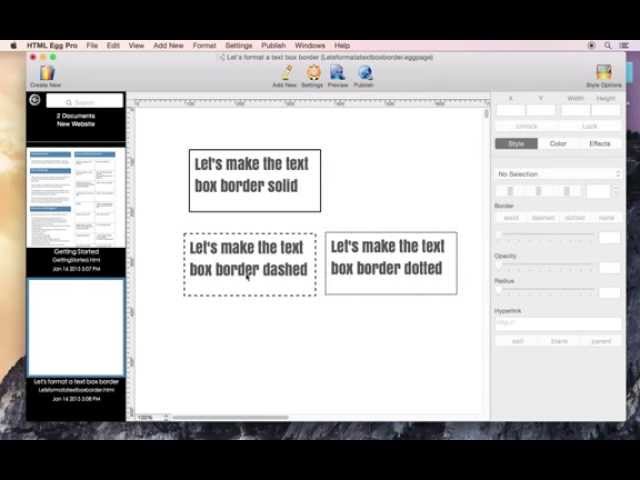 Format web design text box border style using HTML Egg Pro for Mac