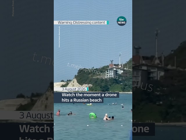 Video shared by Russian-language Telegram captured the moment a drone fell onto a beach in Russia.