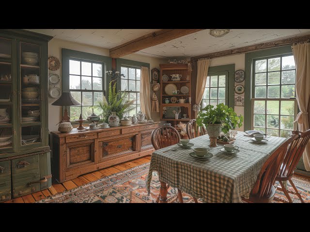 Add Rustic Charm: Green Accents and Gingham Vintage Farmhouse Cottage Decor Ideas