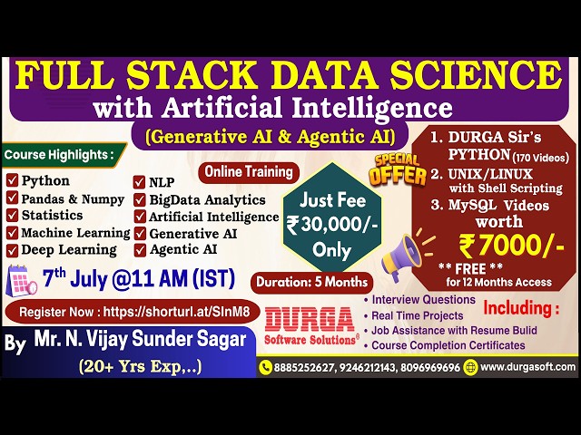 FULL STACK DATA SCIENCE with Artificial Intelligence Online Training @ DURGASOFT