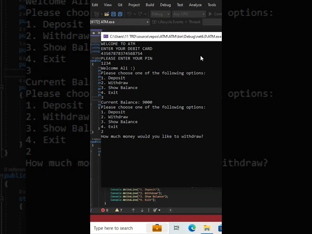 ATM console App In C#|Visual Studio 2022|