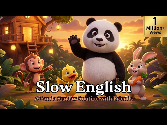 Rutina de domingo de pandas con amigos: Práctica fácil de comprensión auditiva en inglés (nivel A2)