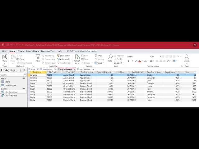 Microsoft Access Calculating Raw Materials for Finished Products with Bill of Materials - Map Reduce