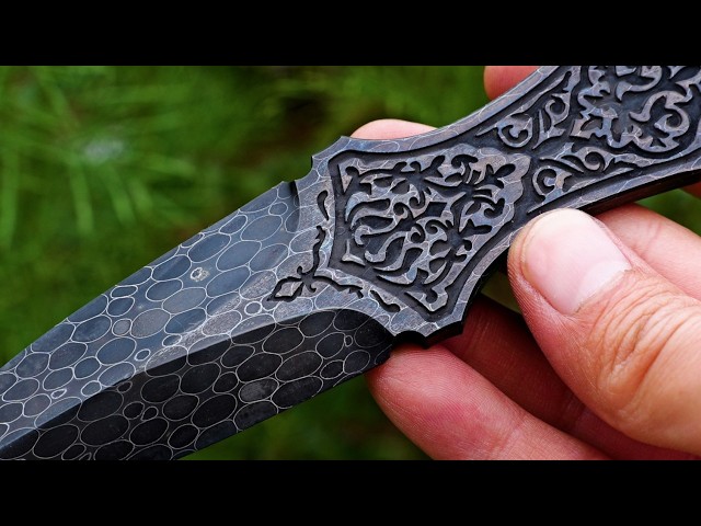 Dragonhide Damascus dagger from steel ball bearings